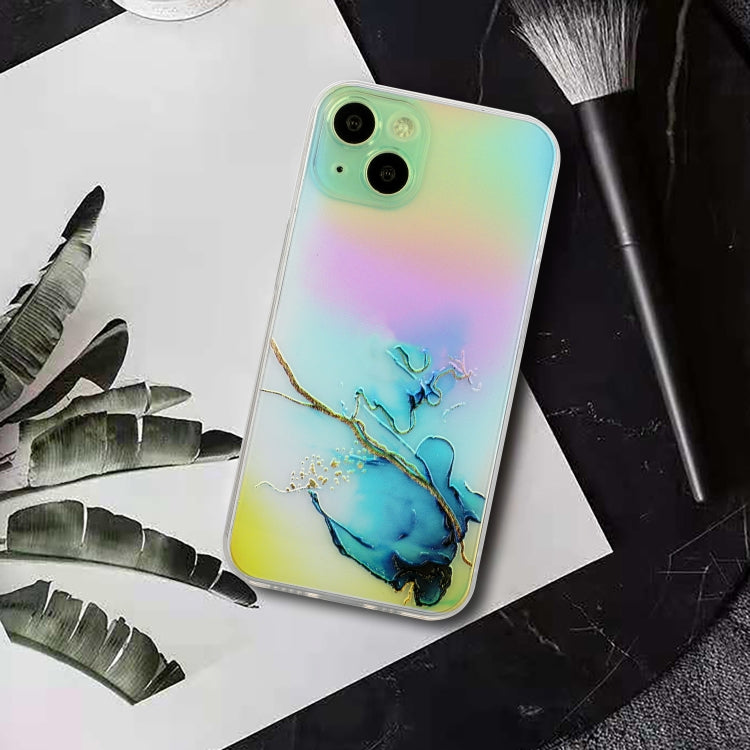 For iPhone 14 Laser Marble Pattern Clear TPU Shockproof Protective Case
