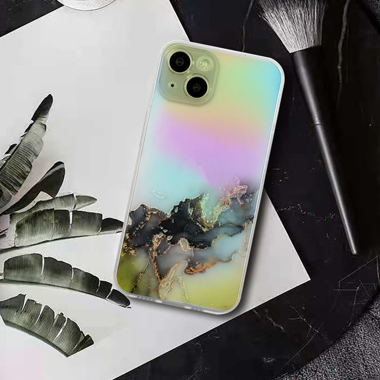For iPhone 14 Plus Laser Marble Pattern Clear TPU Shockproof Protective Case