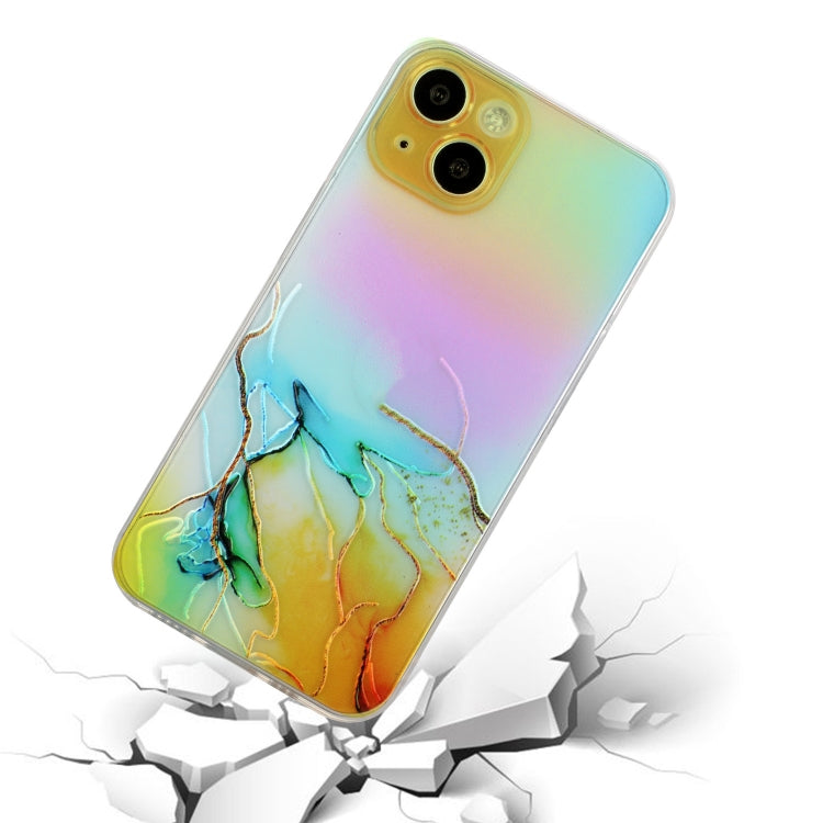 For iPhone 14 Plus Laser Marble Pattern Clear TPU Shockproof Protective Case