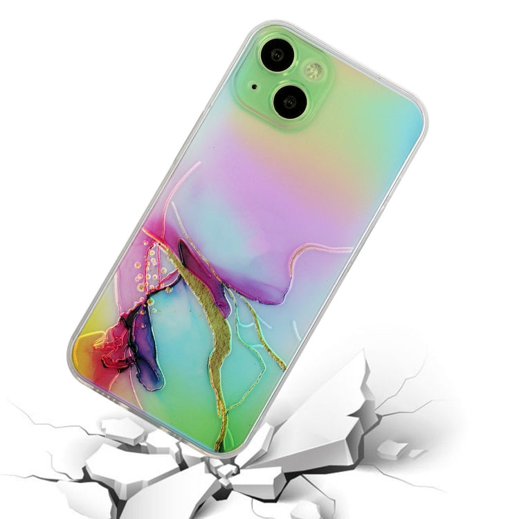 For iPhone 14 Plus Laser Marble Pattern Clear TPU Shockproof Protective Case