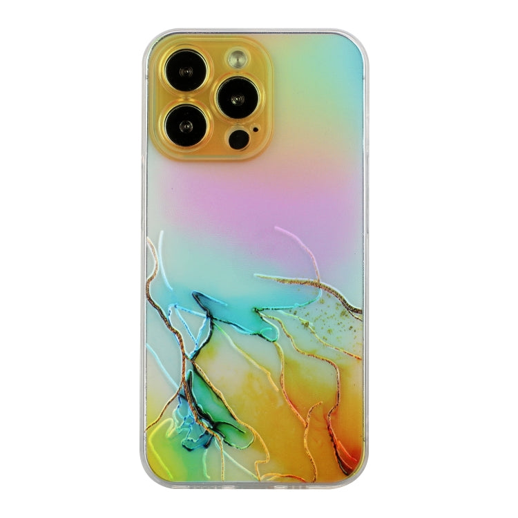 For iPhone 14 Pro Max Laser Marble Pattern Clear TPU Shockproof Protective Case