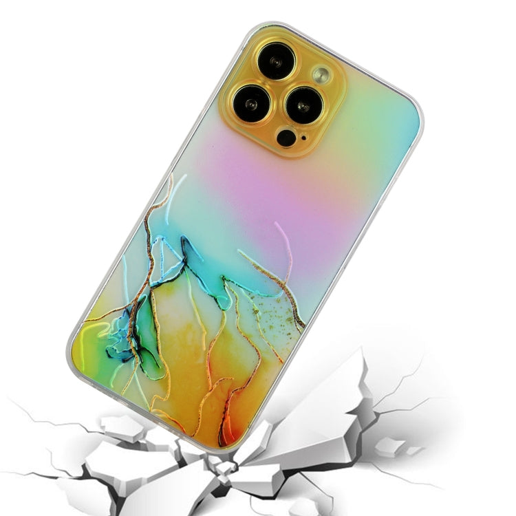 For iPhone 14 Pro Max Laser Marble Pattern Clear TPU Shockproof Protective Case