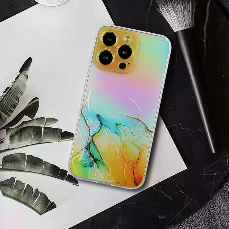 For iPhone 14 Pro Max Laser Marble Pattern Clear TPU Shockproof Protective Case