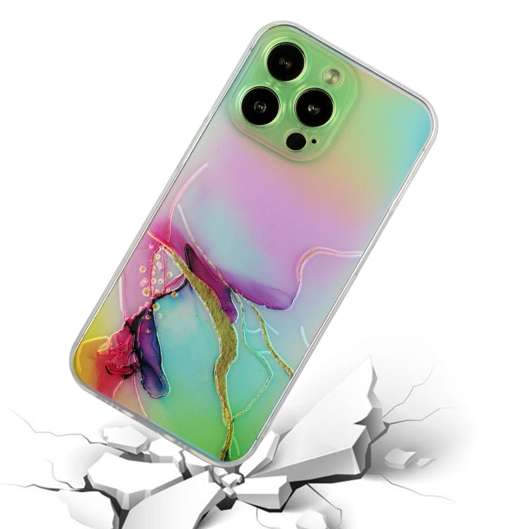 For iPhone 14 Pro Max Laser Marble Pattern Clear TPU Shockproof Protective Case