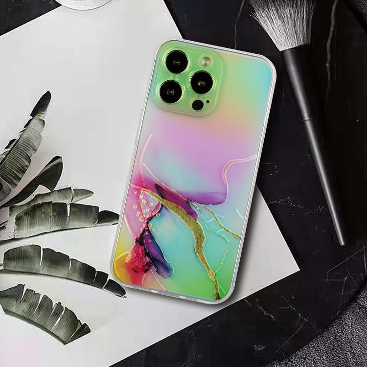 For iPhone 14 Pro Max Laser Marble Pattern Clear TPU Shockproof Protective Case