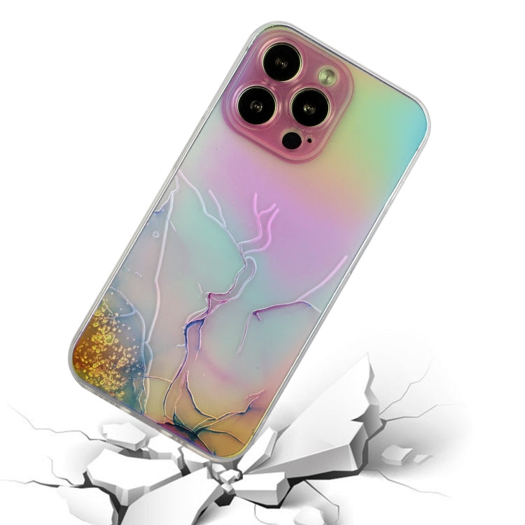 For iPhone 14 Pro Max Laser Marble Pattern Clear TPU Shockproof Protective Case
