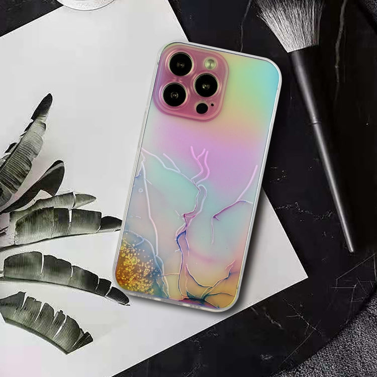For iPhone 14 Pro Max Laser Marble Pattern Clear TPU Shockproof Protective Case