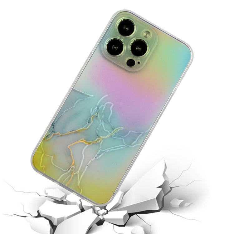 For iPhone 14 Pro Max Laser Marble Pattern Clear TPU Shockproof Protective Case