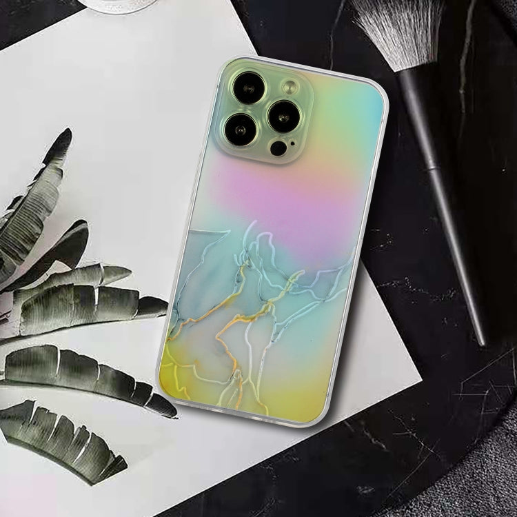 For iPhone 14 Pro Max Laser Marble Pattern Clear TPU Shockproof Protective Case