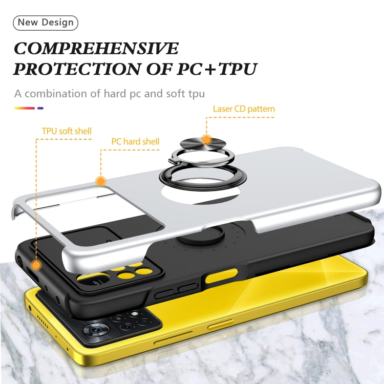 For Xiaomi Poco X4 Pro 5G PC + TPU Shockproof Magnetic Phone Case with Invisible Ring Holder