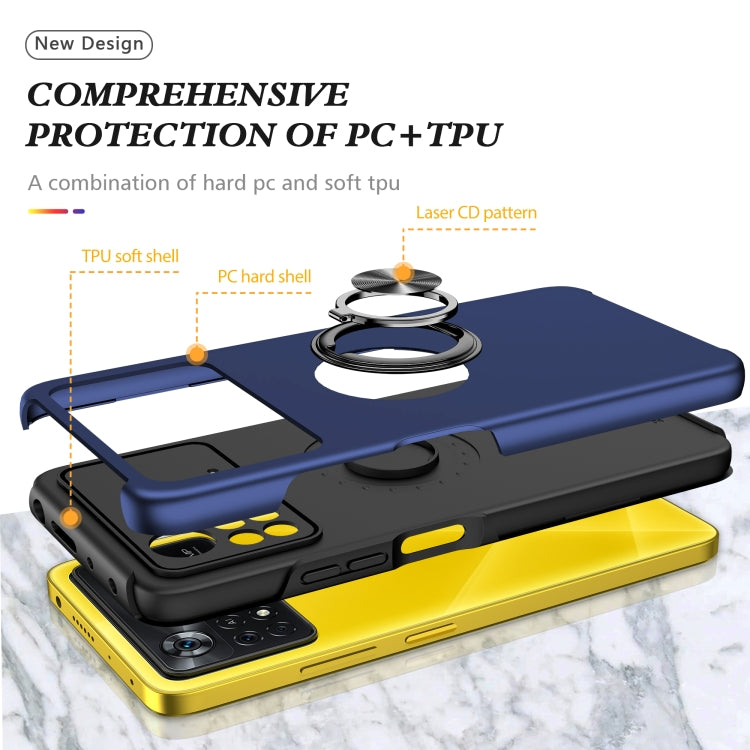 For Xiaomi Poco X4 Pro 5G PC + TPU Shockproof Magnetic Phone Case with Invisible Ring Holder