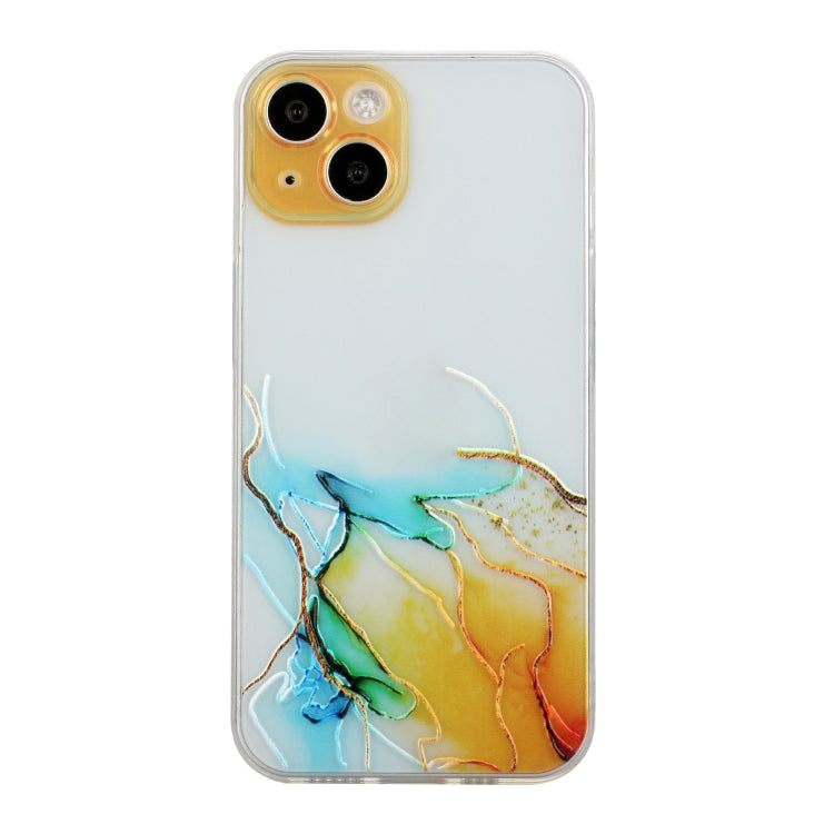 For iPhone 14 Plus Hollow Marble Pattern TPU Straight Edge Fine Hole Protective Case