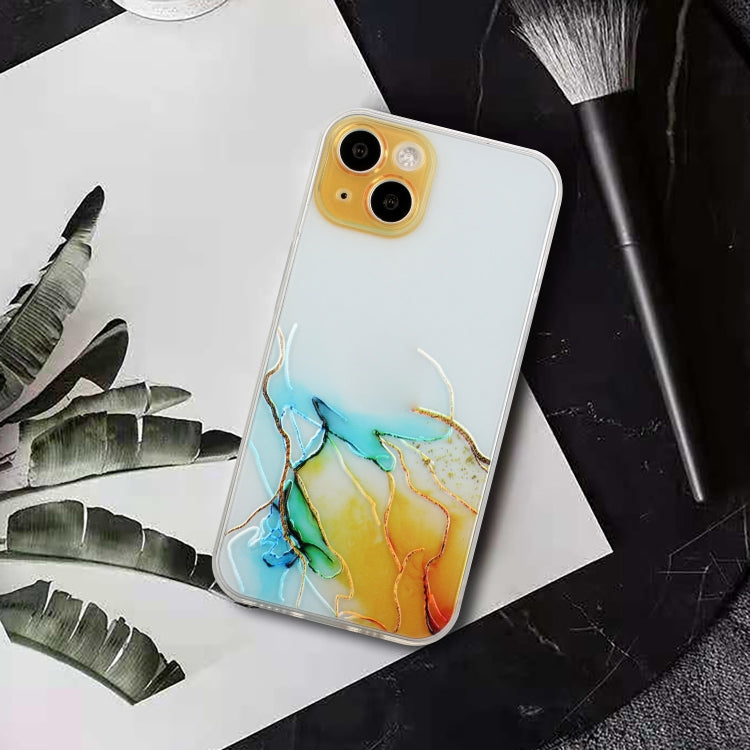 For iPhone 14 Plus Hollow Marble Pattern TPU Straight Edge Fine Hole Protective Case