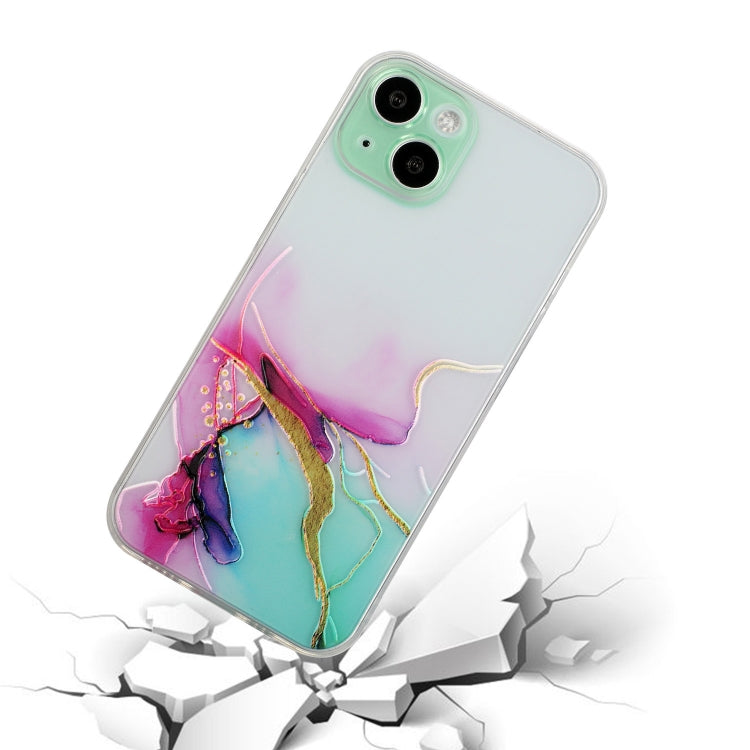 For iPhone 14 Plus Hollow Marble Pattern TPU Straight Edge Fine Hole Protective Case
