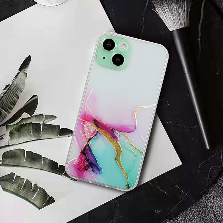 For iPhone 14 Plus Hollow Marble Pattern TPU Straight Edge Fine Hole Protective Case