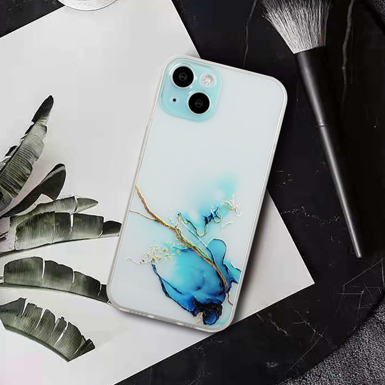 For iPhone 14 Plus Hollow Marble Pattern TPU Straight Edge Fine Hole Protective Case