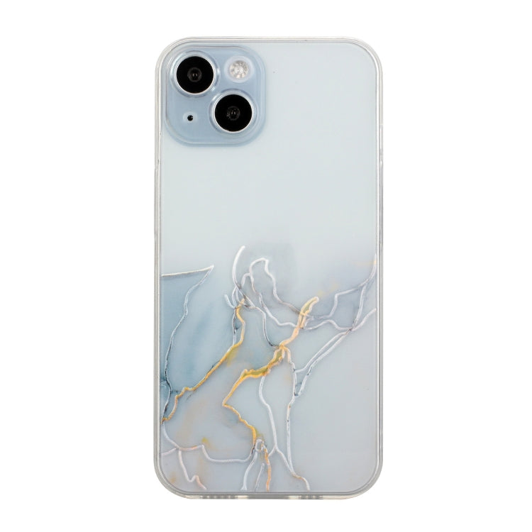 For iPhone 14 Plus Hollow Marble Pattern TPU Straight Edge Fine Hole Protective Case