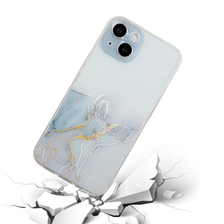 For iPhone 14 Plus Hollow Marble Pattern TPU Straight Edge Fine Hole Protective Case