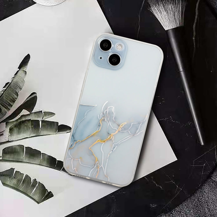 For iPhone 14 Plus Hollow Marble Pattern TPU Straight Edge Fine Hole Protective Case