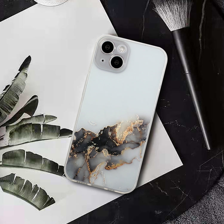 For iPhone 14 Plus Hollow Marble Pattern TPU Straight Edge Fine Hole Protective Case