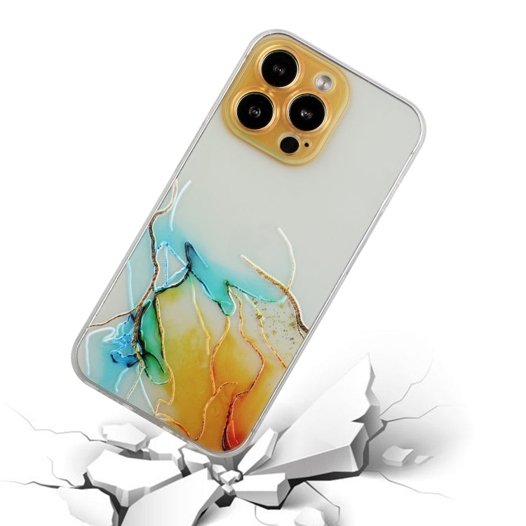 For iPhone 14 Pro Hollow Marble Pattern TPU Straight Edge Fine Hole Protective Case