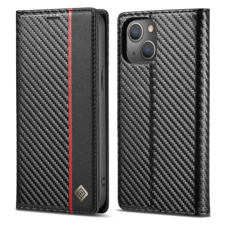 For iPhone 14 LC.IMEEKE Carbon Fiber PU + TPU Leather Case