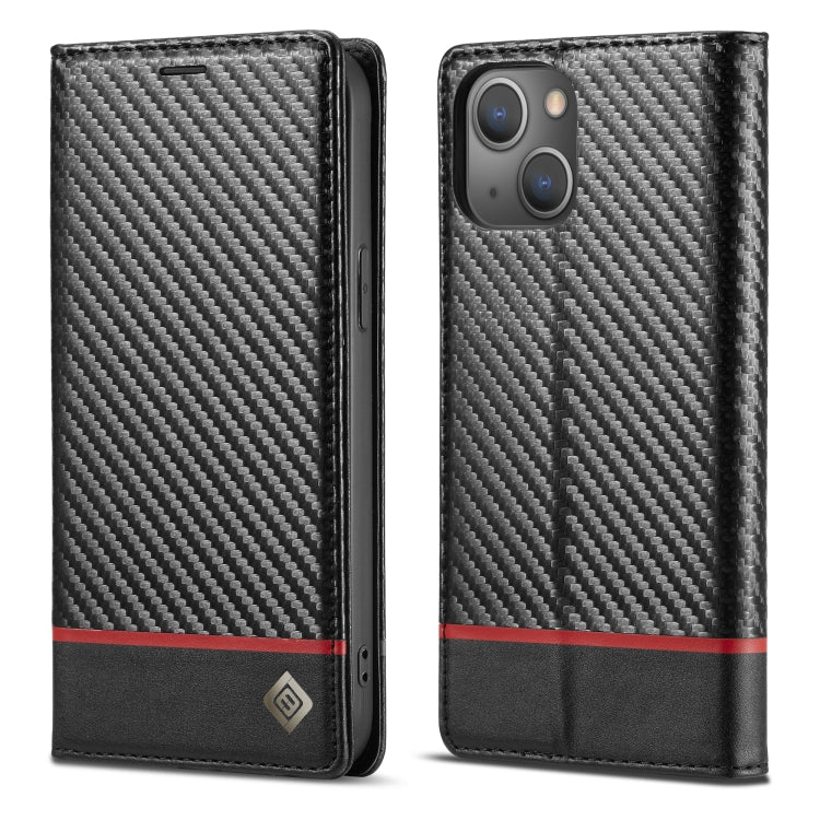 For iPhone 14 LC.IMEEKE Carbon Fiber PU + TPU Leather Case