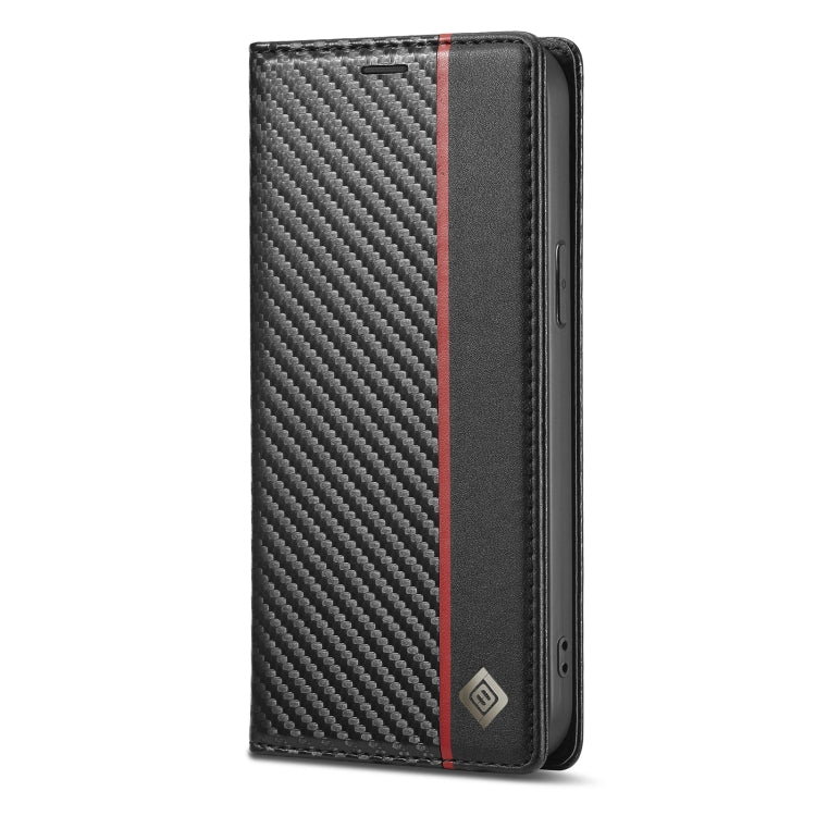 For iPhone 14 Plus LC.IMEEKE Carbon Fiber PU + TPU Leather Case