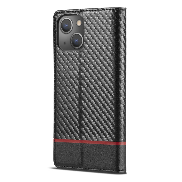 For iPhone 14 Plus LC.IMEEKE Carbon Fiber PU + TPU Leather Case