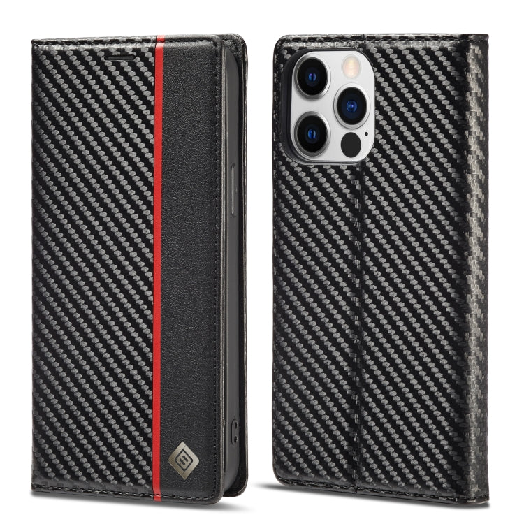 For iPhone 14 Pro Max LC.IMEEKE Carbon Fiber PU + TPU Leather Case