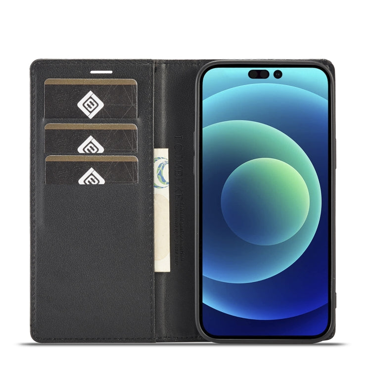 For iPhone 14 Pro Max LC.IMEEKE Carbon Fiber PU + TPU Leather Case