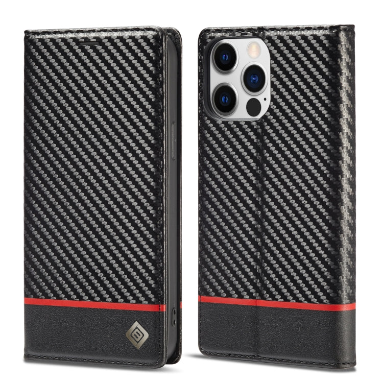 For iPhone 14 Pro Max LC.IMEEKE Carbon Fiber PU + TPU Leather Case