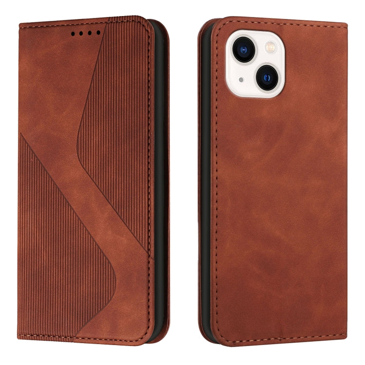 For iPhone 14 Plus Skin Feel Magnetic S-type Solid Color Leather Phone Case