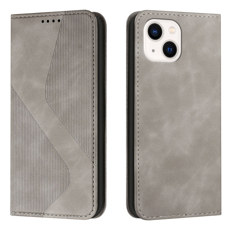 For iPhone 14 Skin Feel Magnetic S-type Solid Color Leather Phone Case