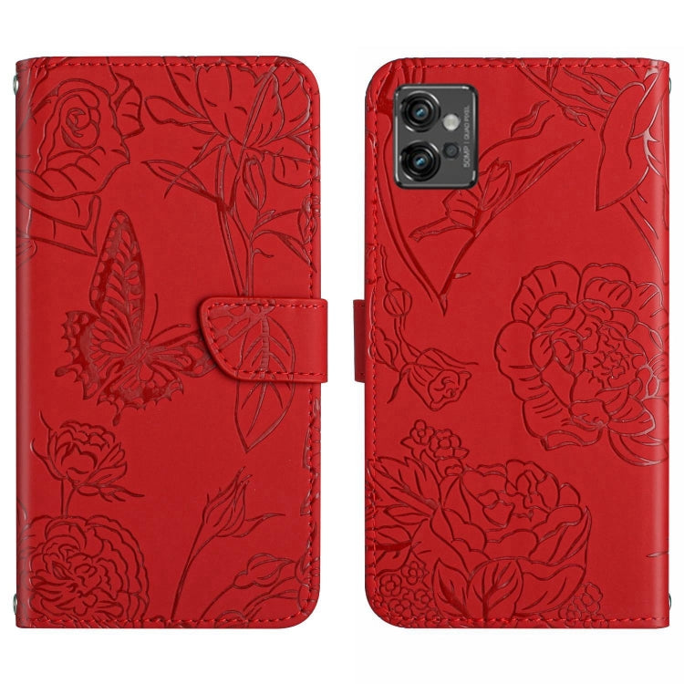 For Motorola Moto G32 HT03 Skin Feel Butterfly Embossed Flip Leather Phone Case