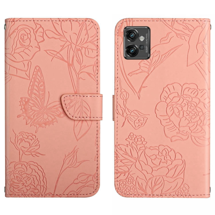 For Motorola Moto G32 HT03 Skin Feel Butterfly Embossed Flip Leather Phone Case