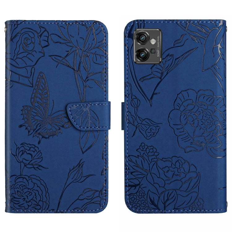 For Motorola Moto G32 HT03 Skin Feel Butterfly Embossed Flip Leather Phone Case