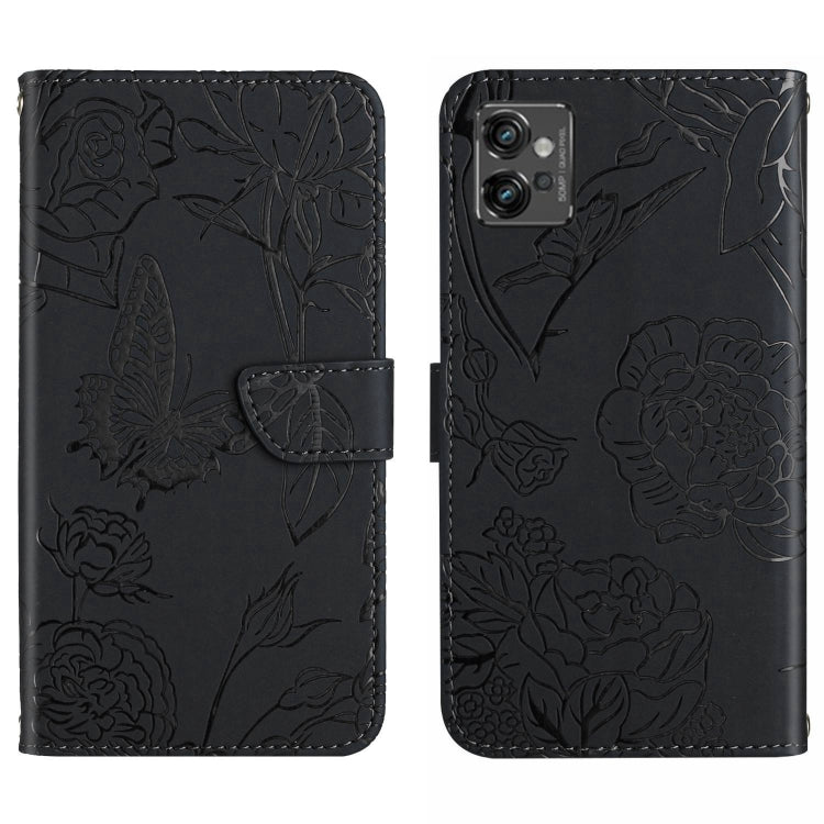 For Motorola Moto G32 HT03 Skin Feel Butterfly Embossed Flip Leather Phone Case
