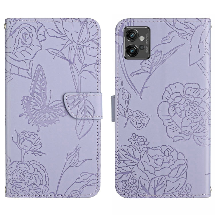 For Motorola Moto G32 HT03 Skin Feel Butterfly Embossed Flip Leather Phone Case
