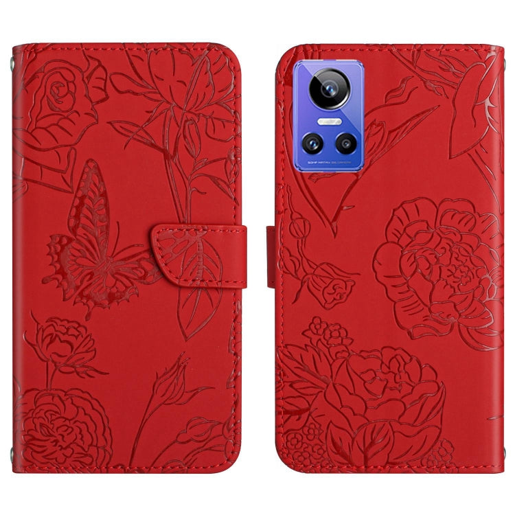 For Realme GT Neo 3 HT03 Skin Feel Butterfly Embossed Flip Leather Phone Case