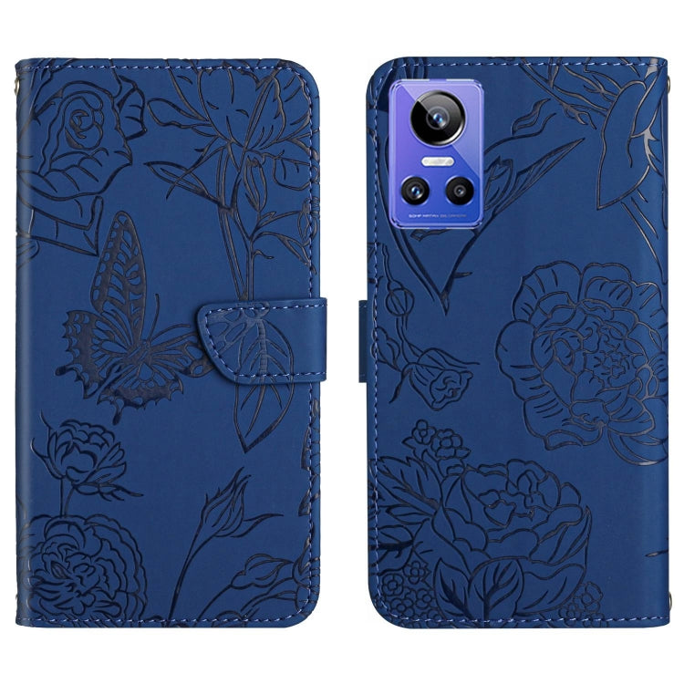 For Realme GT Neo 3 HT03 Skin Feel Butterfly Embossed Flip Leather Phone Case