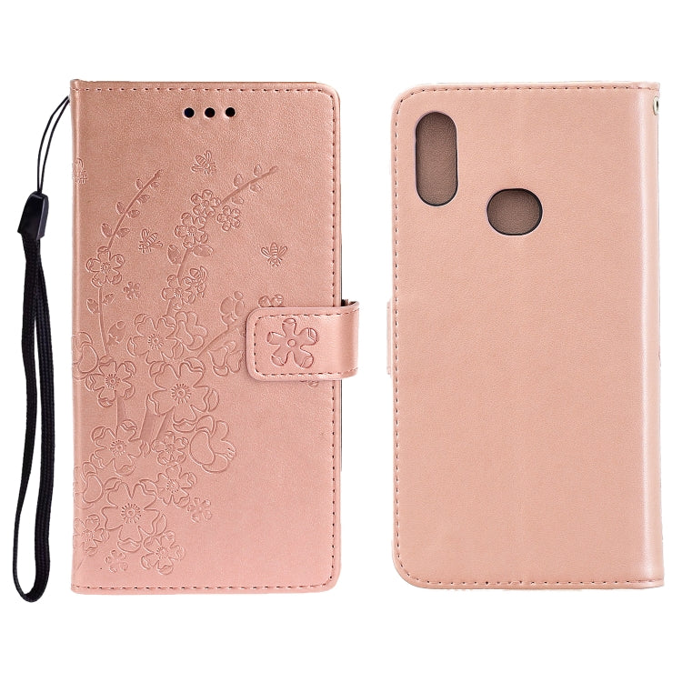 For Galaxy A20S Plum Blossom Pattern Left and Right Flip Leather Case with Bracket & Card Slot & Wallet & Lanyard