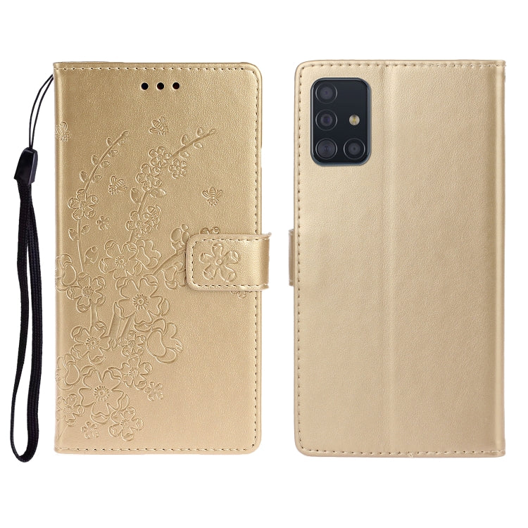 For Galaxy A51 Plum Blossom Pattern Left and Right Flip Leather Case with Bracket & Card Slot & Wallet & Lanyard