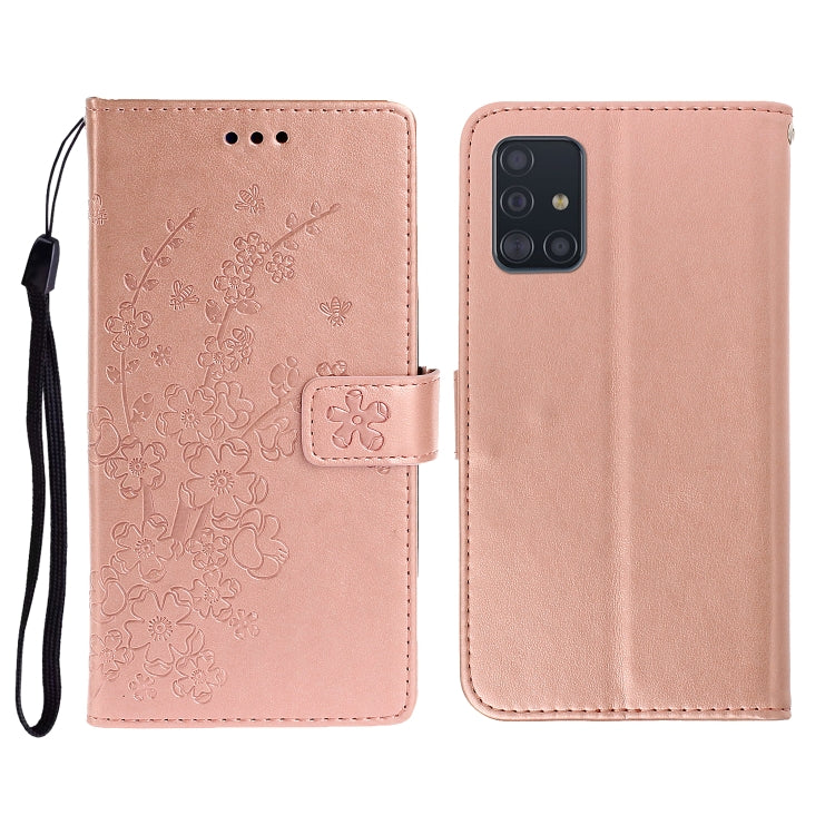 For Galaxy A71 Plum Blossom Pattern Left and Right Flip Leather Case with Bracket & Card Slot & Wallet & Lanyard