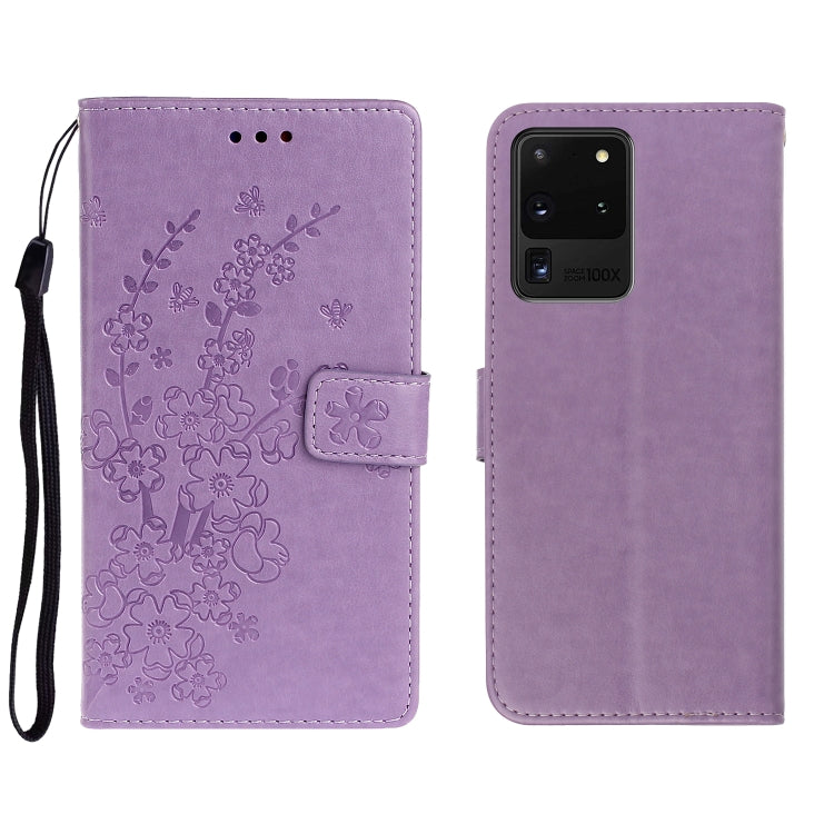 For Galaxy S20 Ultra Plum Blossom Pattern Left and Right Flip Leather Case with Bracket & Card Slot & Wallet & Lanyard