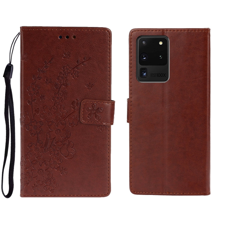 For Galaxy S20 Ultra Plum Blossom Pattern Left and Right Flip Leather Case with Bracket & Card Slot & Wallet & Lanyard