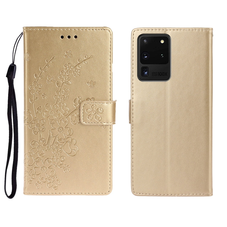 For Galaxy S20 Ultra Plum Blossom Pattern Left and Right Flip Leather Case with Bracket & Card Slot & Wallet & Lanyard