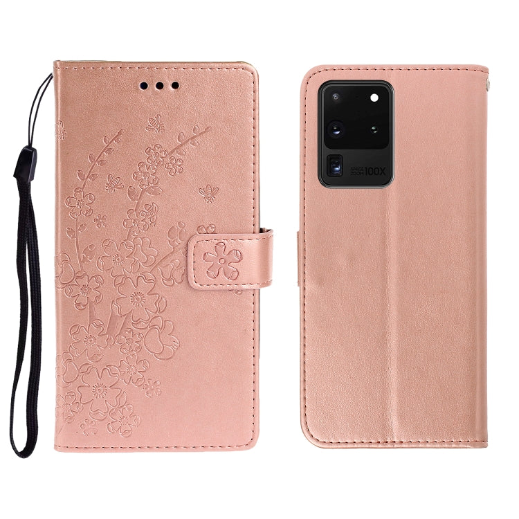 For Galaxy S20 Ultra Plum Blossom Pattern Left and Right Flip Leather Case with Bracket & Card Slot & Wallet & Lanyard