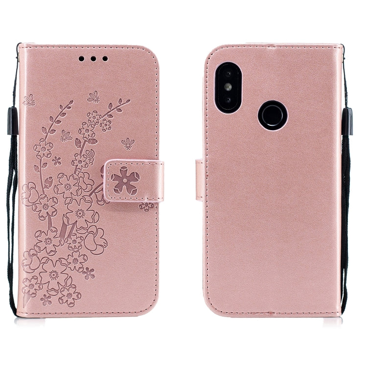For Redmi 6 Pro Plum Blossom Pattern Left and Right Flip Leather Case with Bracket & Card Slot & Wallet & Lanyard