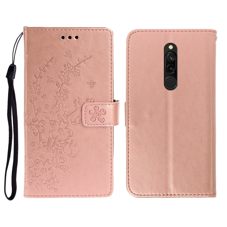 For Redmi 8 Plum Blossom Pattern Left and Right Flip Leather Case with Bracket & Card Slot & Wallet & Lanyard